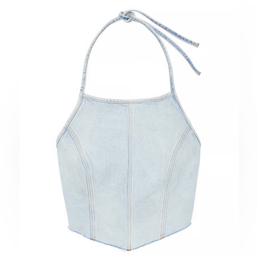 PINK Victoria's Secret Light Denim Blue Halter Top